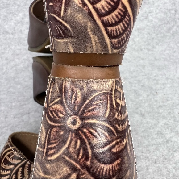 L'artiste Spring Step Toolie Shoes Grey Brown Tooled Leather Mary Jane EU40 US 9 - Picture 11 of 13
